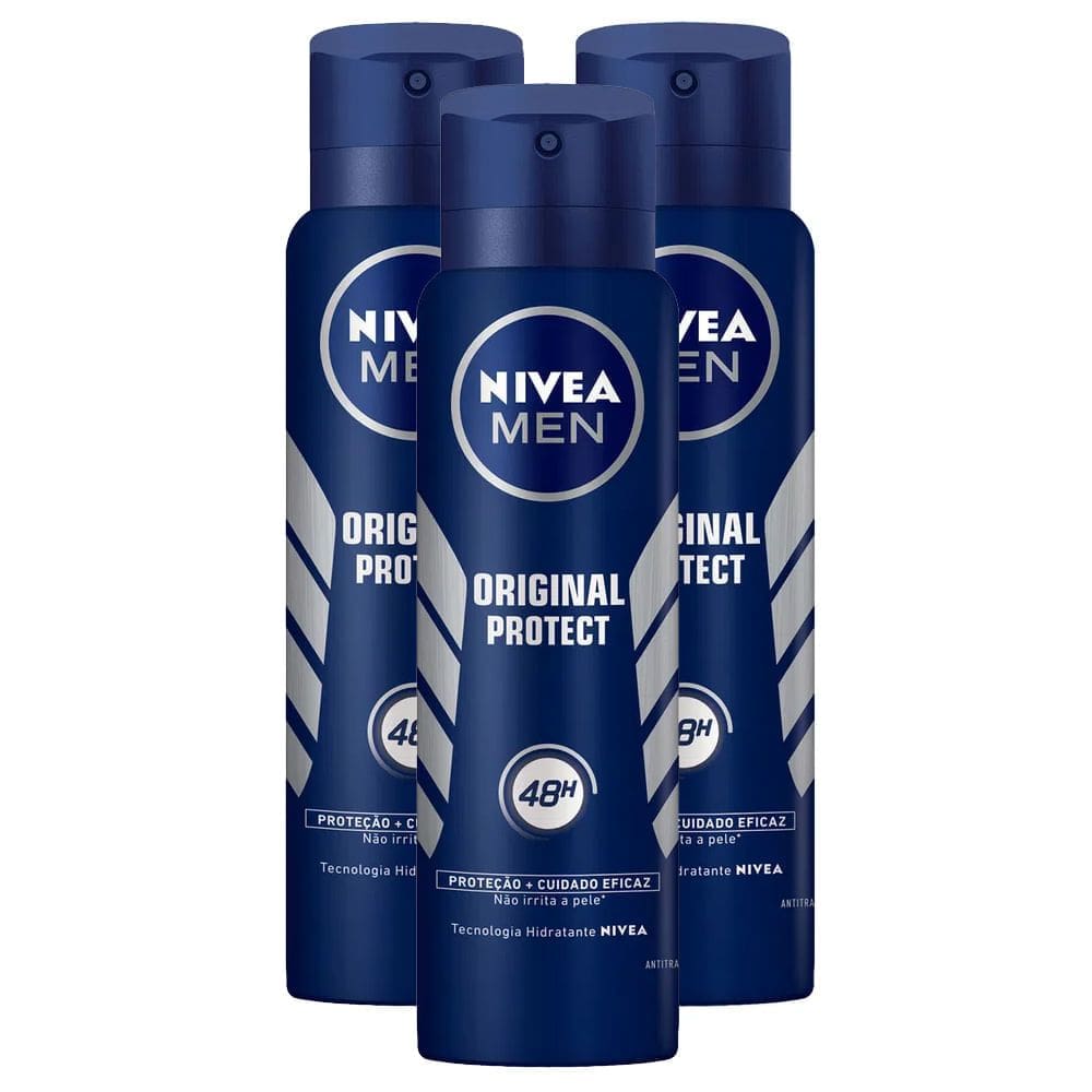 Kit 3X 150ml Desodorante Antitranspirante Aerosol Nivea Men autêntico Protect