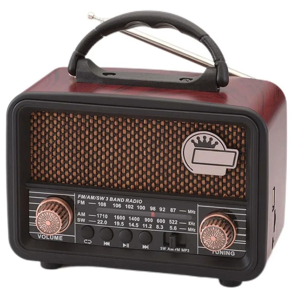 Rádio Vintage Am Fm Bateria Recarregável Usb - Marrom Escuro