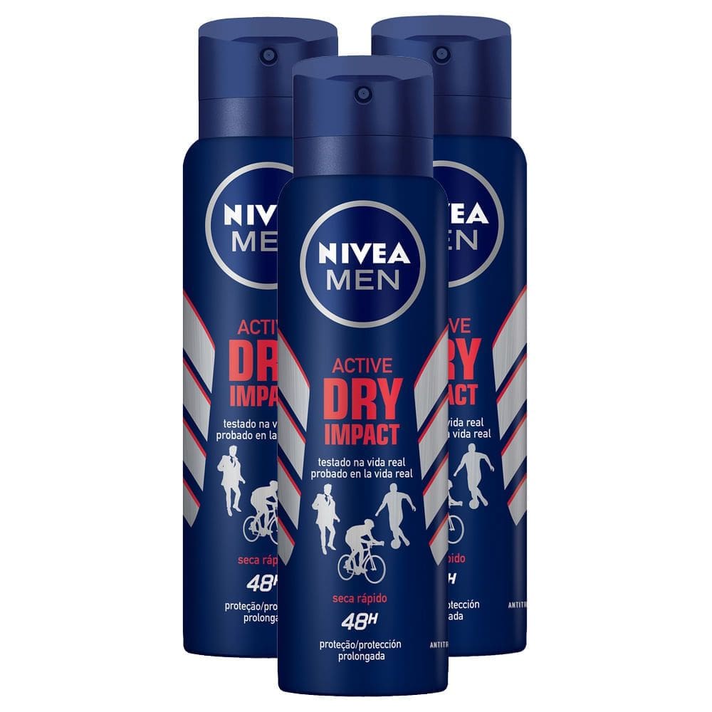 Kit 3X 150ml Desodorante Antitranspirante Aerosol Nivea Men Dry Impact