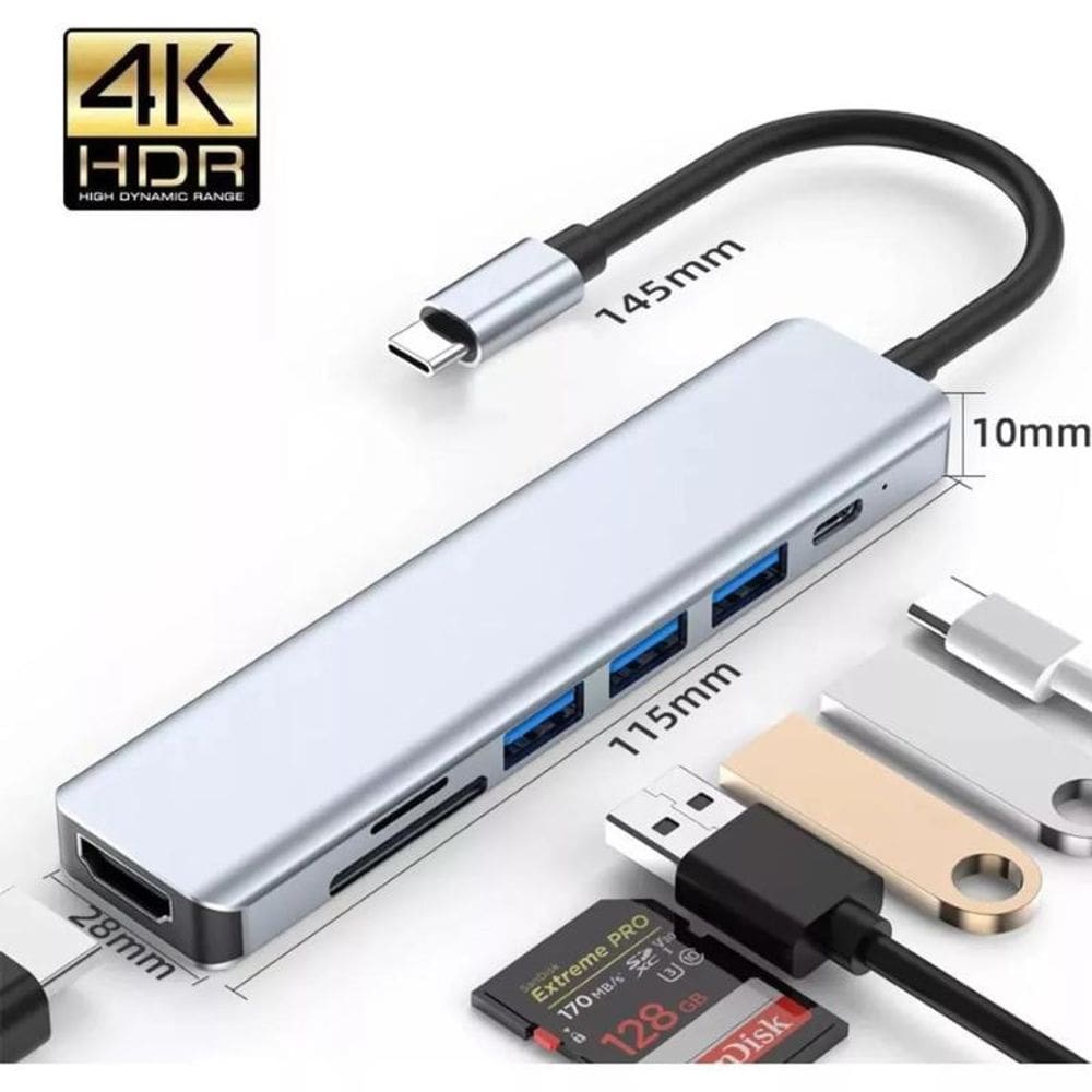 Usb C Adaptador Usb C 7 Em 1 Hdmi 4K Pd Tipo C 100 W Porta