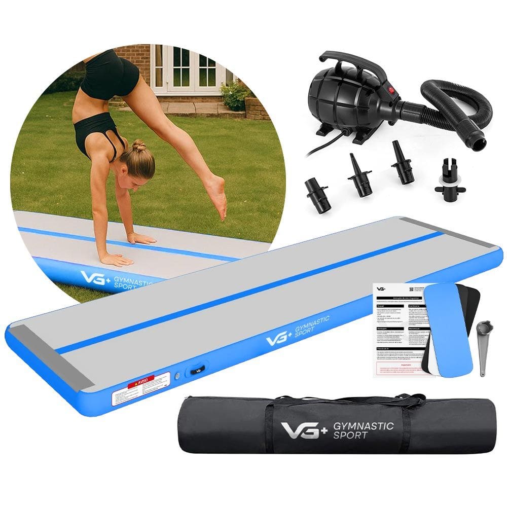 Tapete Colchão Ginástica Inflável 4 Metros com Bomba Elétrica VG Plus Azul 220v