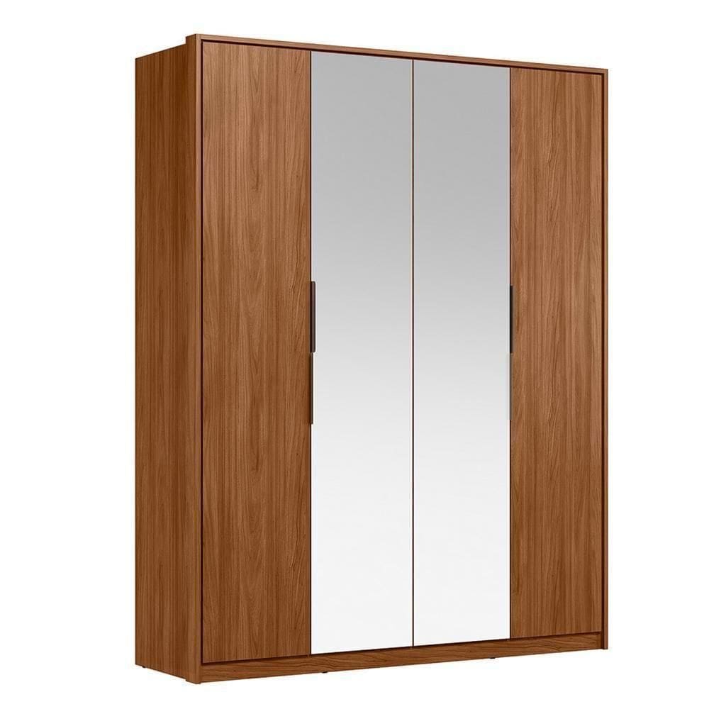 Guarda Roupa Casal Attore 4 Portas Nogueira Com 2 Espelhos - Demartêz Nogueira