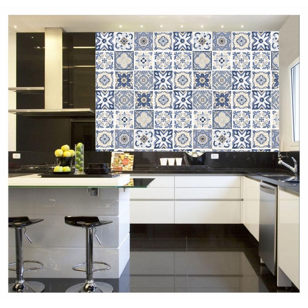 Papel De Parede Adesivo Azulejo Português Azul 300X52Cm