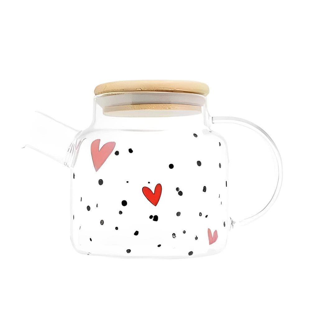 Chaleira Vidro Borossilicato Tampa De Bambu Heart 600Ml