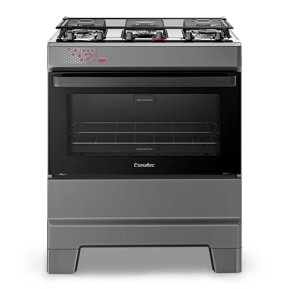 Fogão a Gás Mesa Inox Super Chama Tampa de Vidro Forno 84L Limpa Fácil e Acendimento Automático IDEAL Top T5IAT Cor Titanium 5 bocas Bivolt