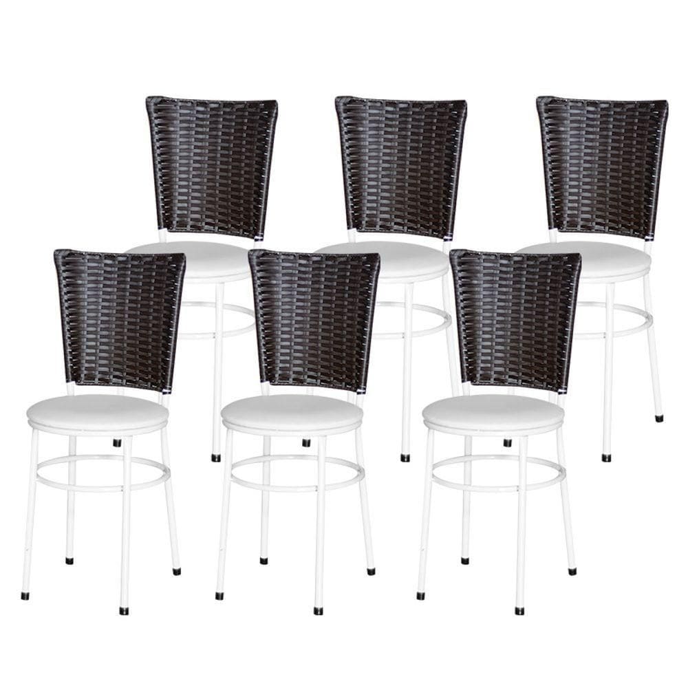 6 Cadeiras Para Mesa Branca Hawai Marrom Branco