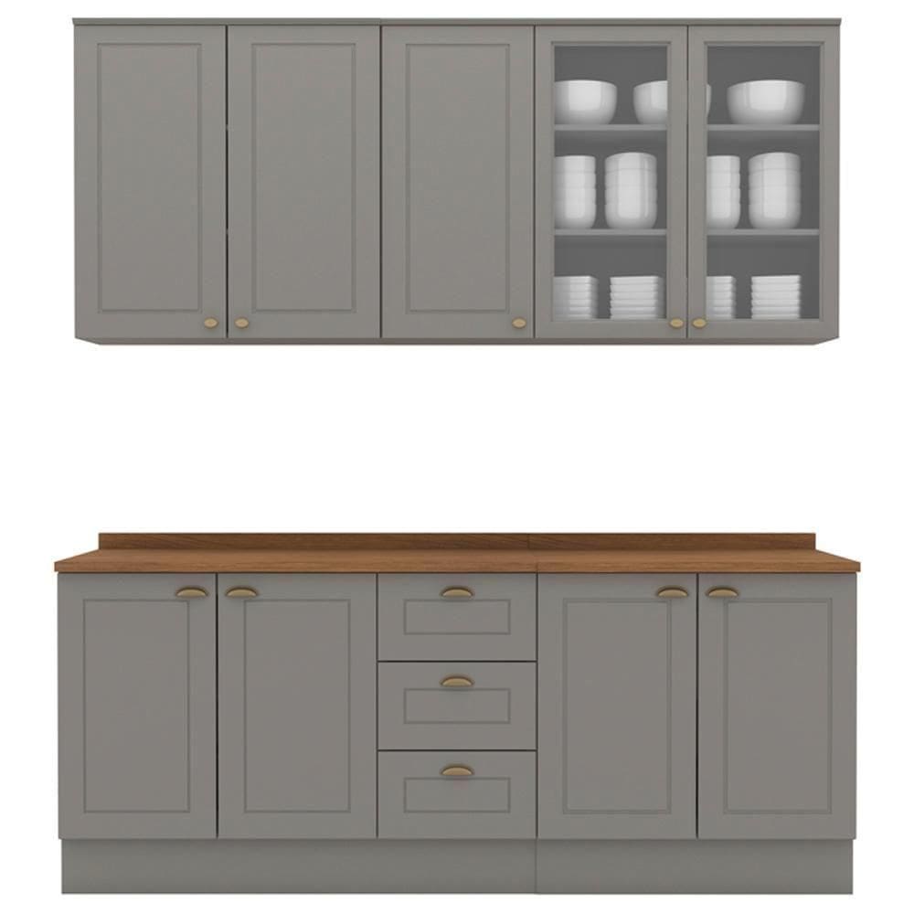 Cozinha Modulada 200cm Ce854 Americana Cinza Nature Henn