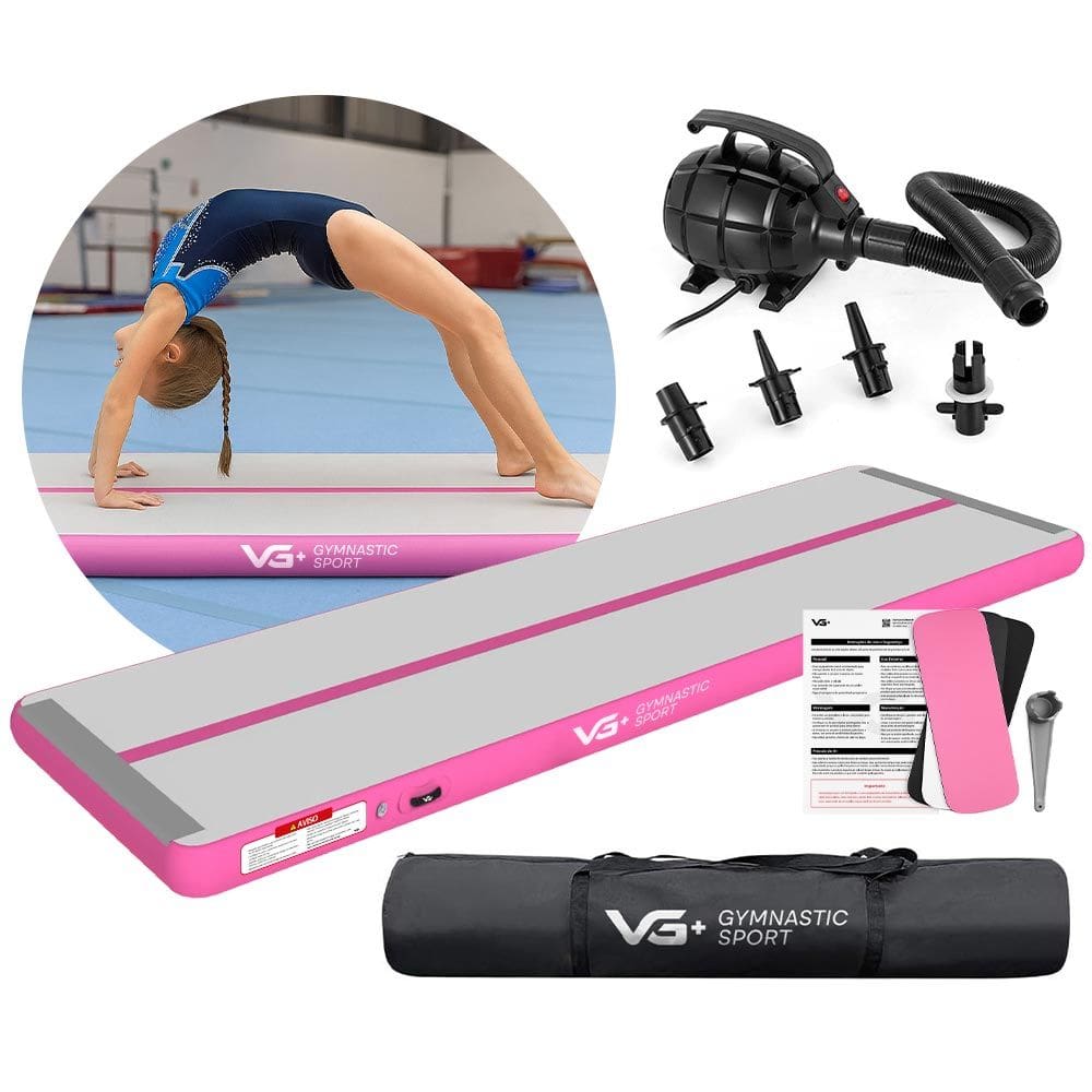 Tapete Colchão Ginástica Inflável 3 Metros com Bomba Elétrica VG Plus Rosa 110v