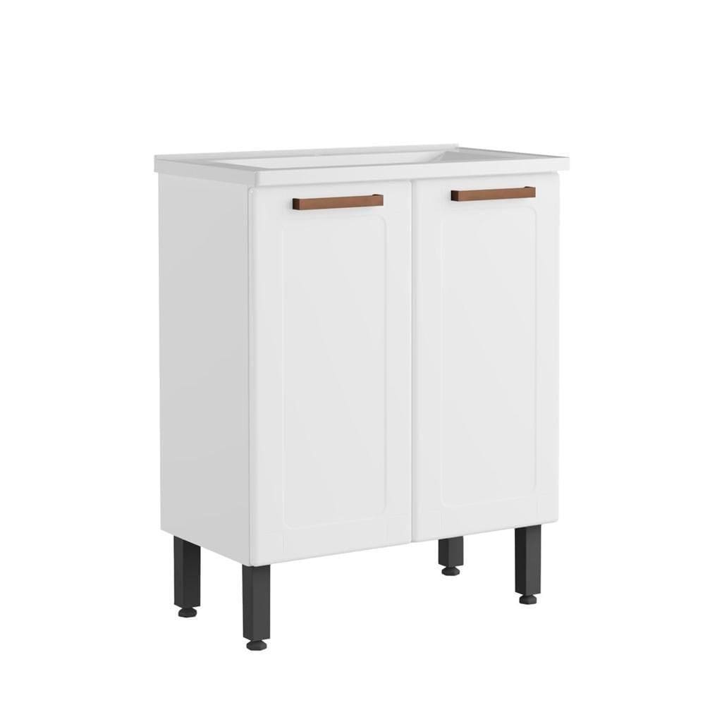 Balcão De Aço E Cuba Para Banheiro 2 Portas Branco Bertolini Branco