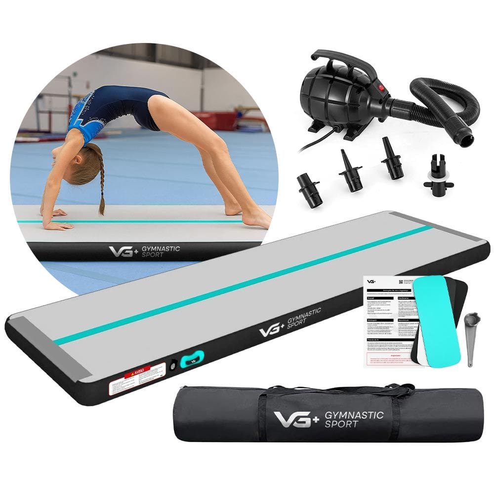 Tapete Colchão Ginástica Inflável 3 Metros com Bomba Elétrica VG Plus Preto e Verde 220v