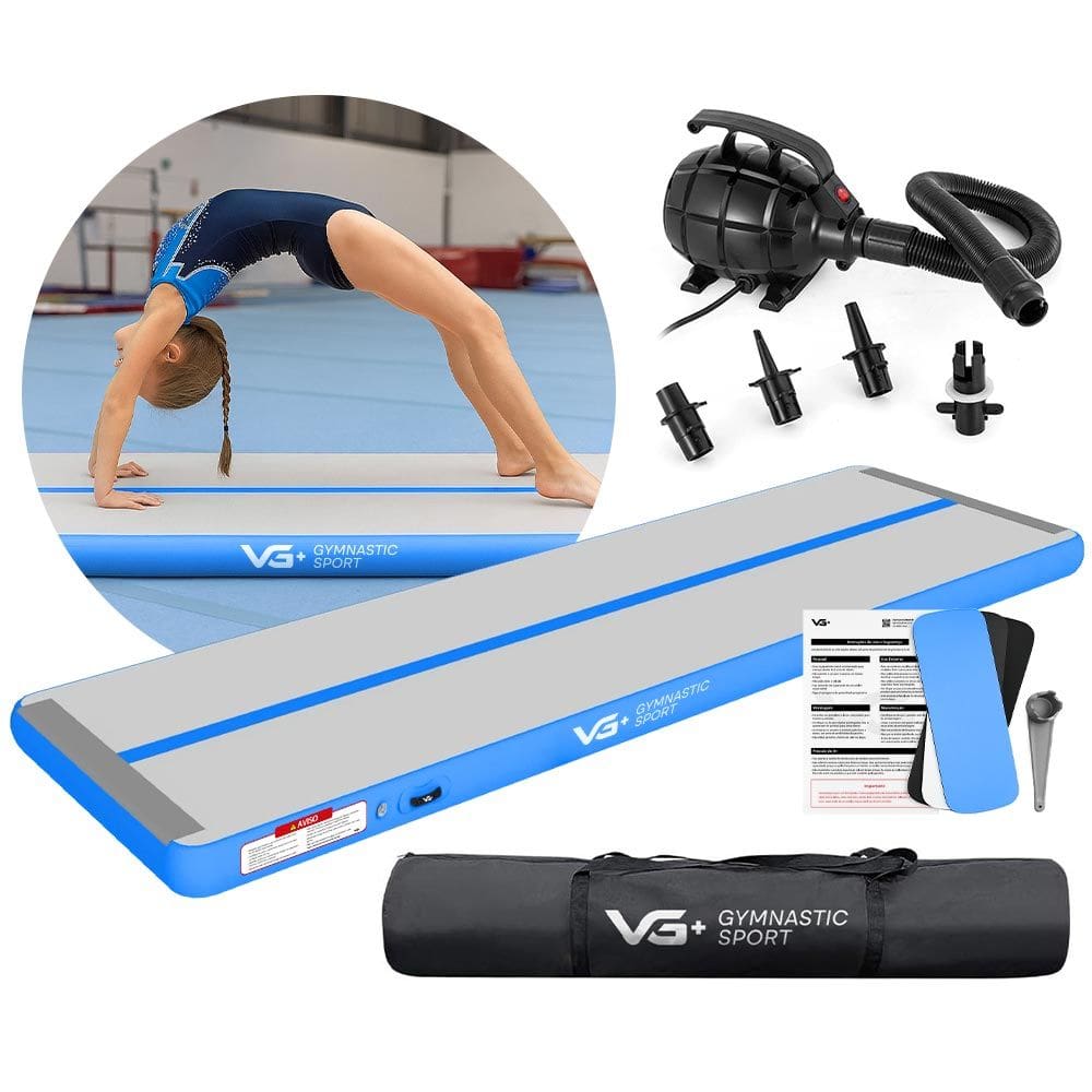 Tapete Colchão Ginástica Inflável 3 Metros com Bomba Elétrica VG Plus Azul 110v
