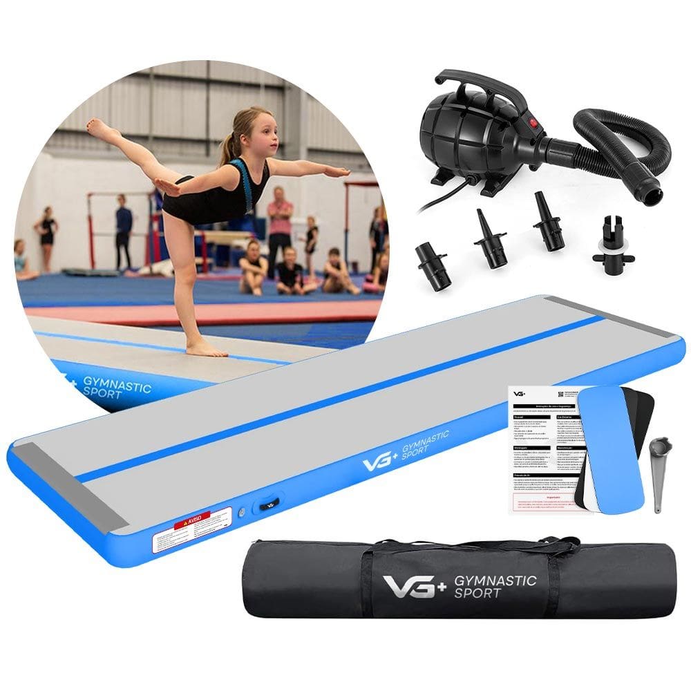 Tapete Colchão Ginástica Inflável 5 Metros com Bomba Elétrica VG Plus Azul 110v