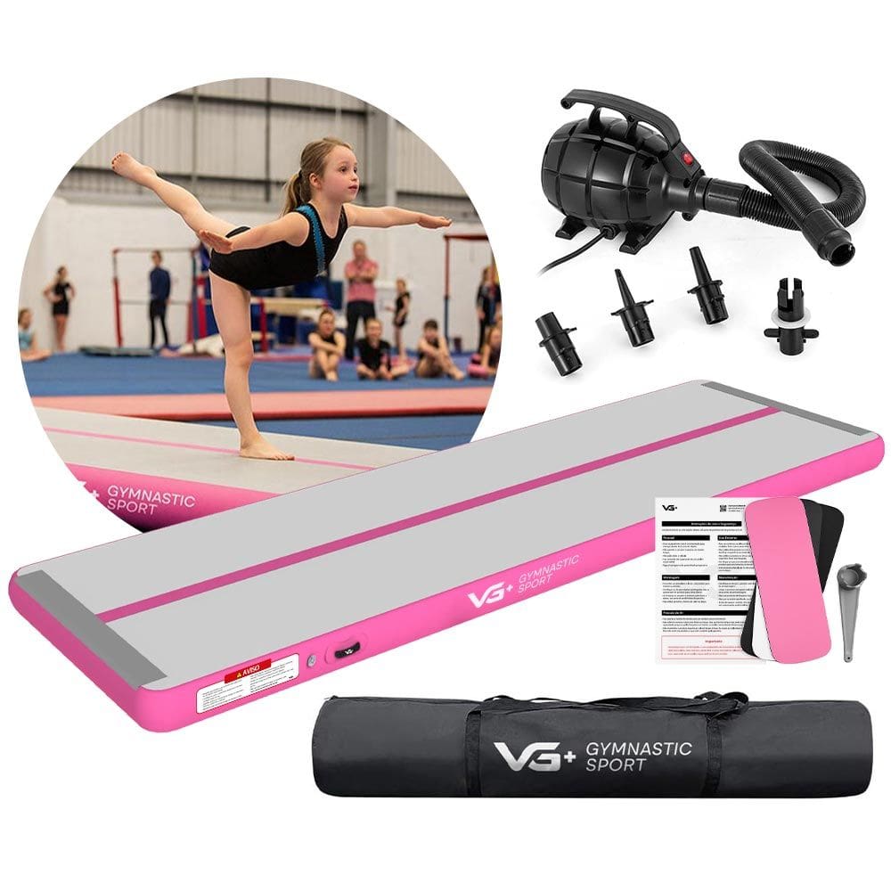 Tapete Colchão Ginástica Inflável 5 Metros com Bomba Elétrica VG Plus Rosa 110v
