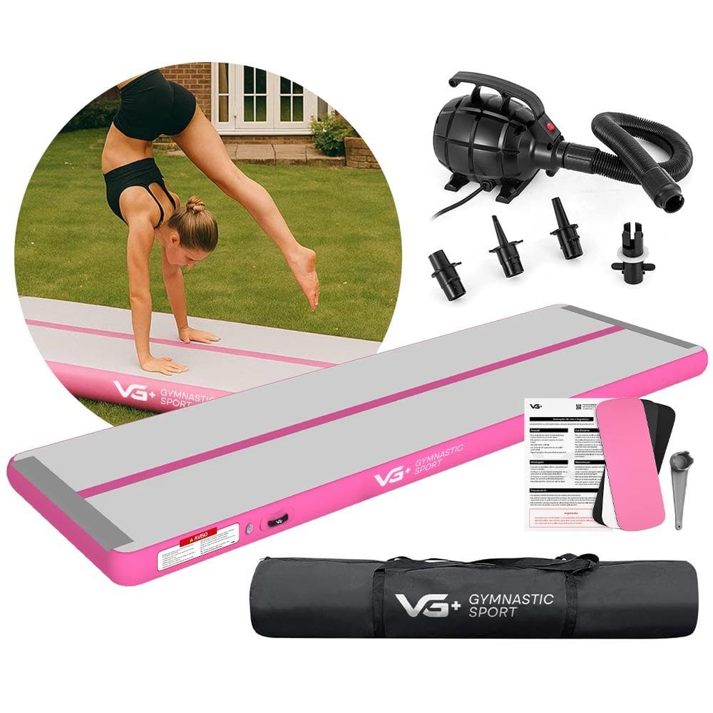 Tapete Colchão Ginástica Inflável 4 Metros com Bomba Elétrica VG Plus Rosa 110v
