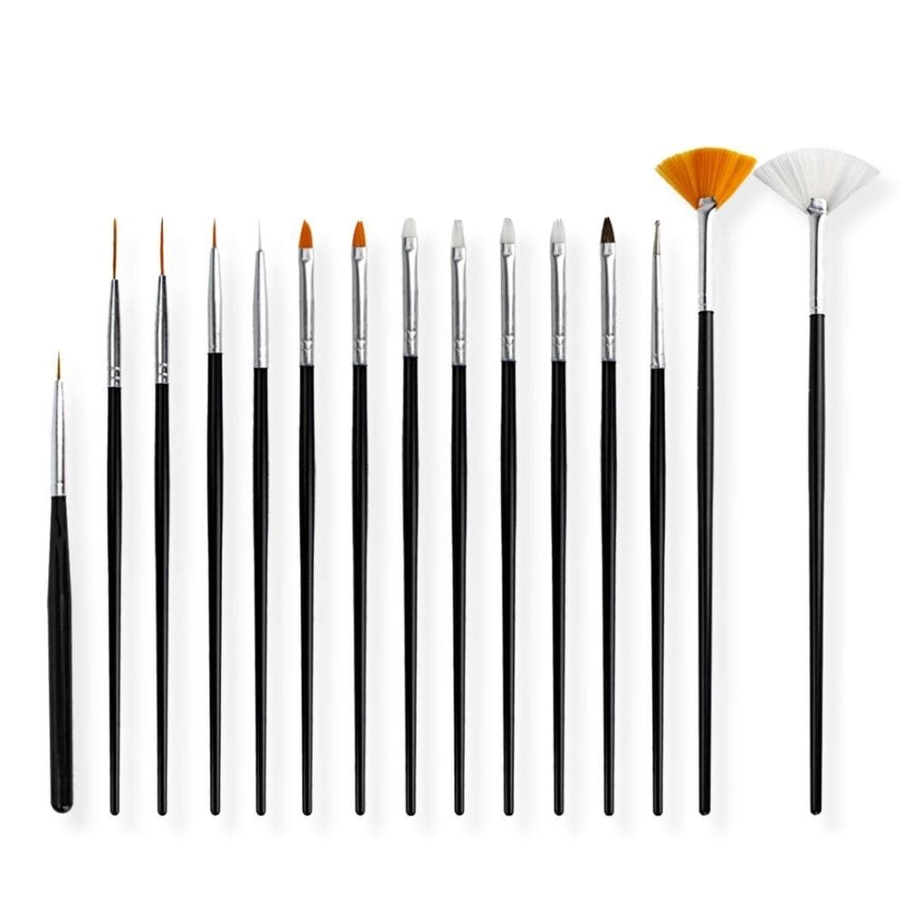 Kit 15 Pincéis Preto Unha Gel Profissional Manicure Designer