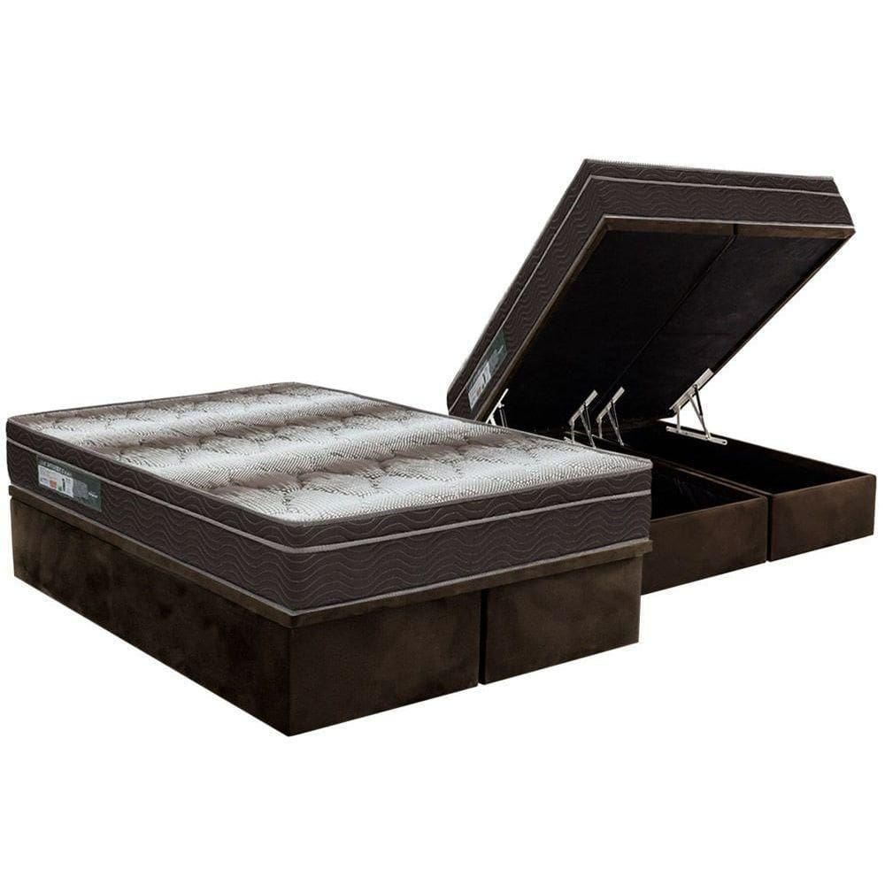Cama Box Baú Queen Colchão Anatômico Ortobom Ortopédico Light + Base Crc Suede Marrom(158x198)