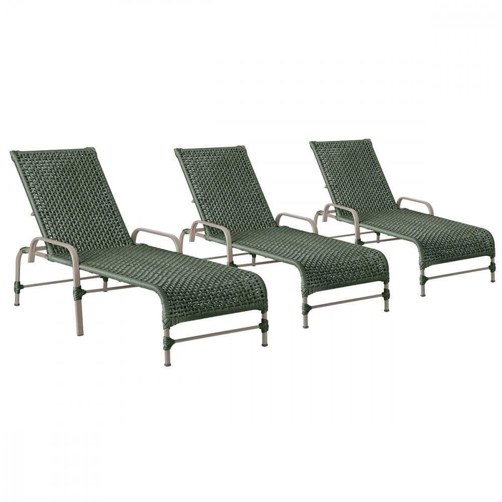 3 Espreguiçadeiras Reclinavel Catar Fendi Corda Nautica Verde