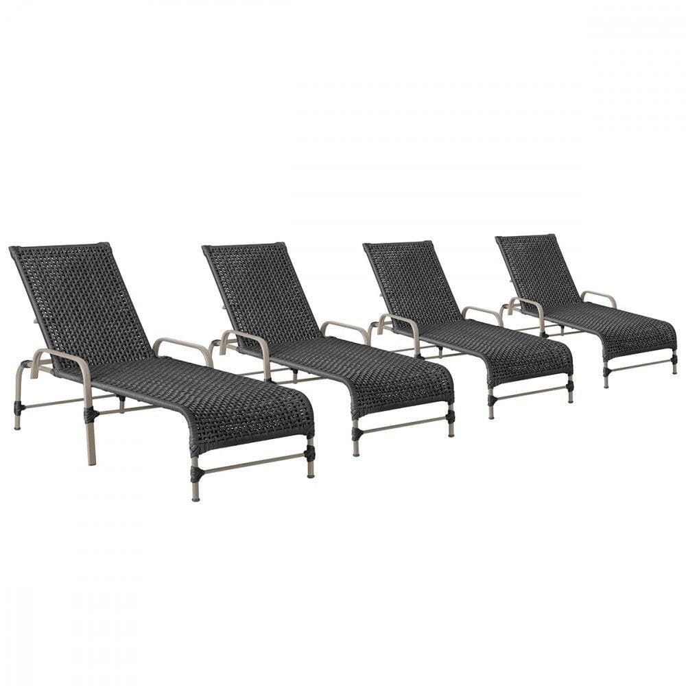 4 Espreguiçadeiras Reclinavel Catar Fendi Corda Nautica Preto