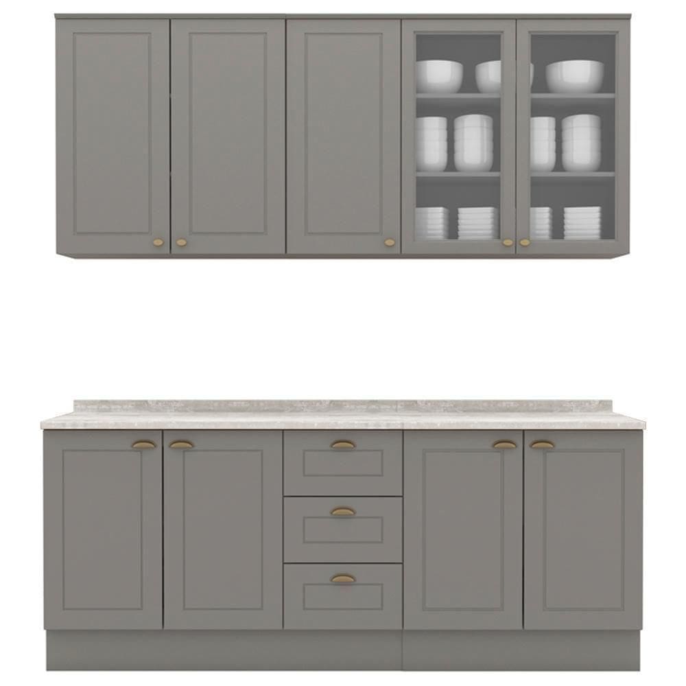 Cozinha Modulada 200 Cm Ce854 Americana Cinza Calcare Henn