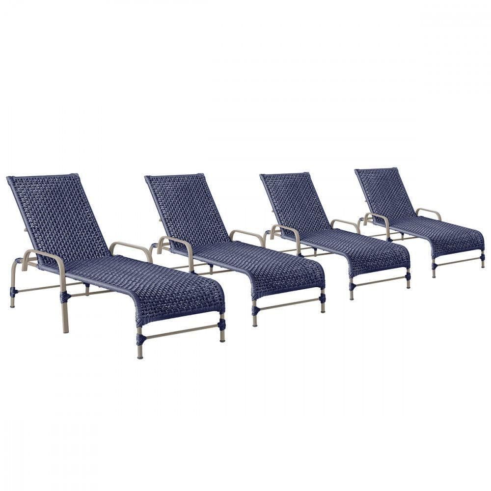4 Espreguiçadeiras Reclinavel Catar Fendi Corda Nautica Azul