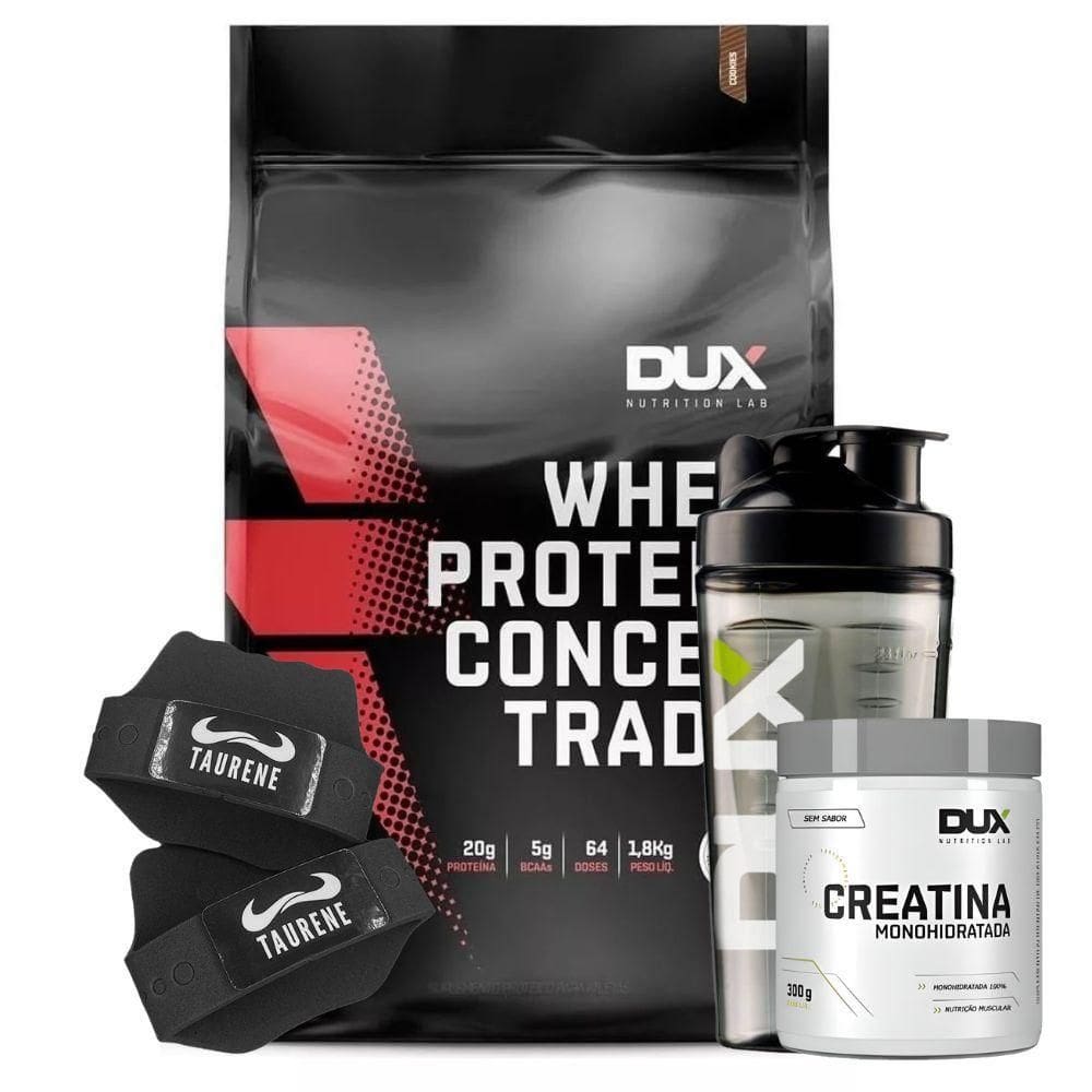 Whey Concentrado 1,8Kg Cookies Creatina E Luva +  Dux