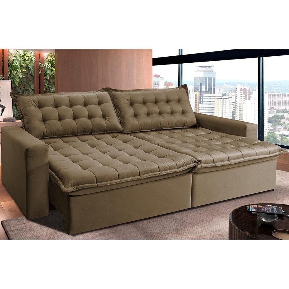 Sofá Retrátil Reclinável E Cama 2,35m Cama Inbox Flex Suede Velusoft Castor
