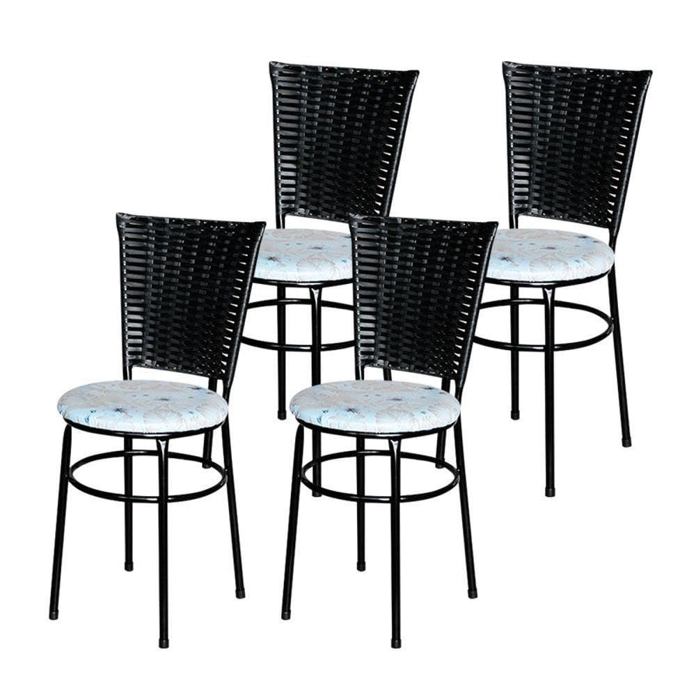 4 Cadeiras Preta Para Mesa Hawai Preta Assento Floral Areia