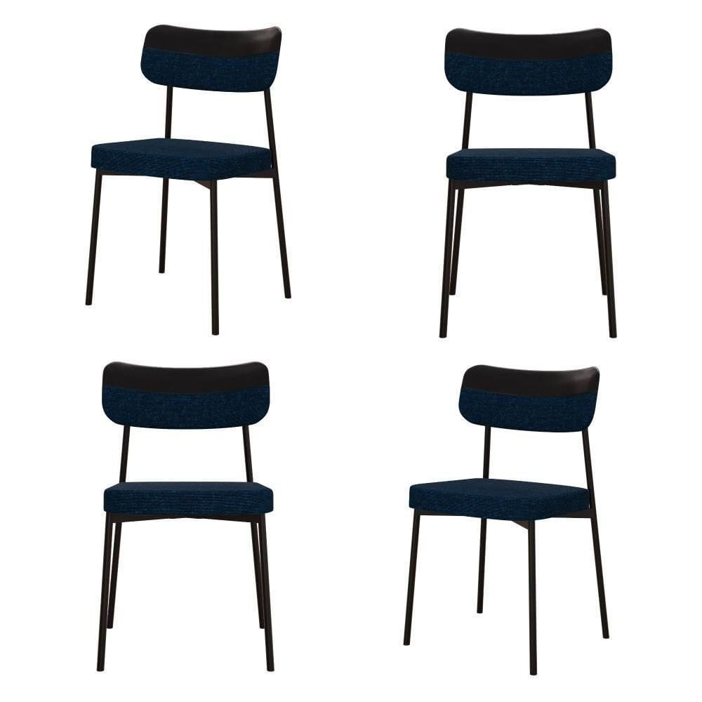 Cadeira Mynna Fixa Com 4 Pés 525x470x790 Mm Com 4 Unidades Corriente Azul/Courino Preto