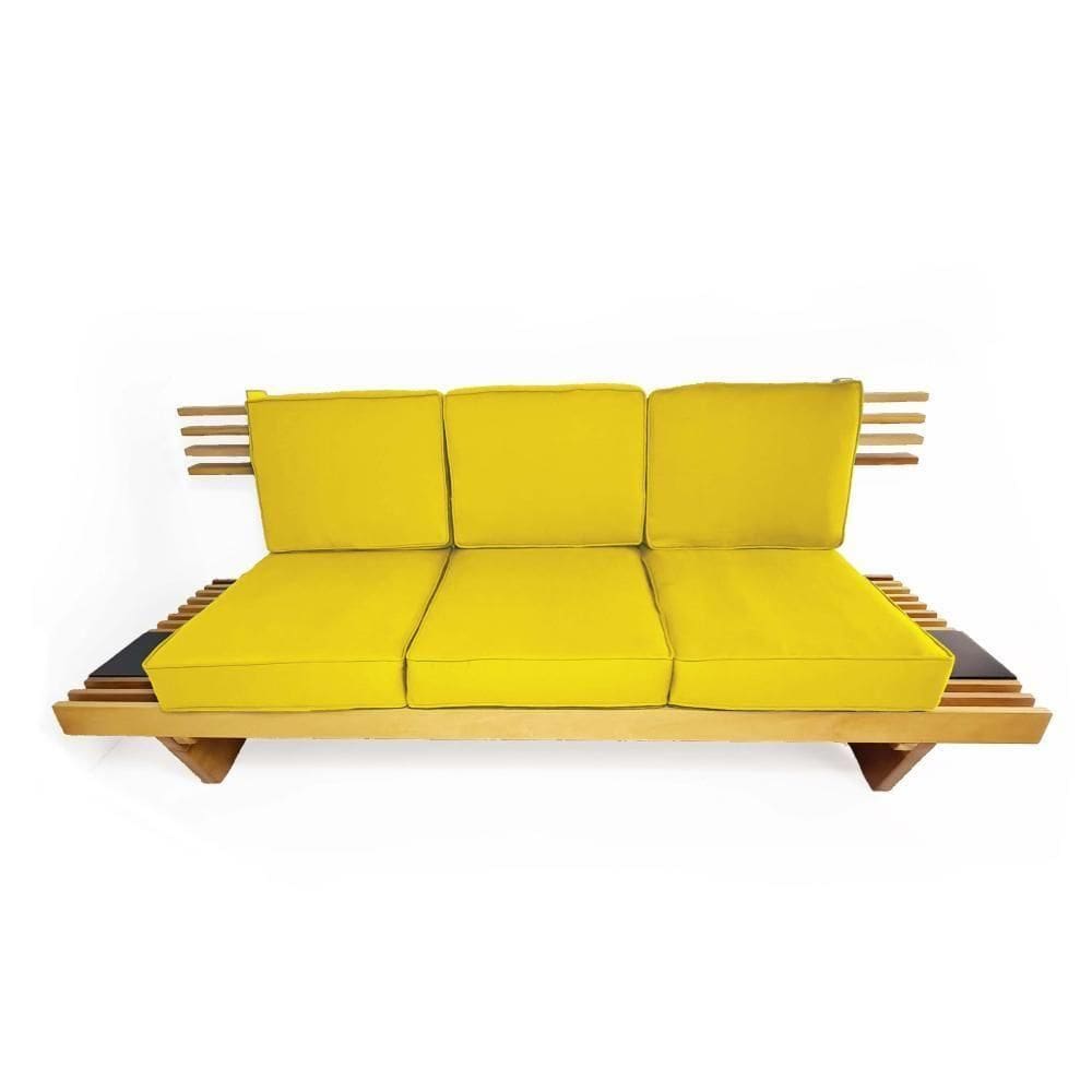 Sofá 3 Lugares Madeira Nobre Maciça Xangai Sala Moderna Amarelo