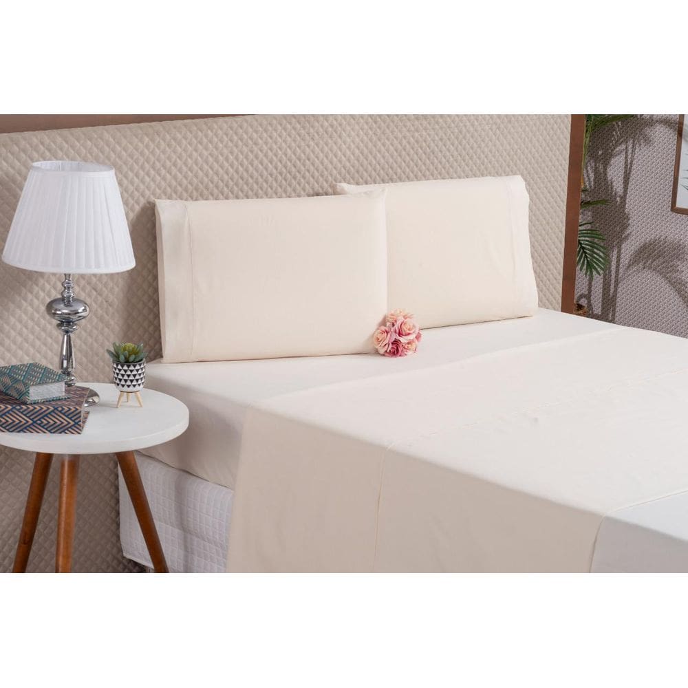 Kit Lençol 4 Peças Fronha Ponto Palito Algodão Palha King