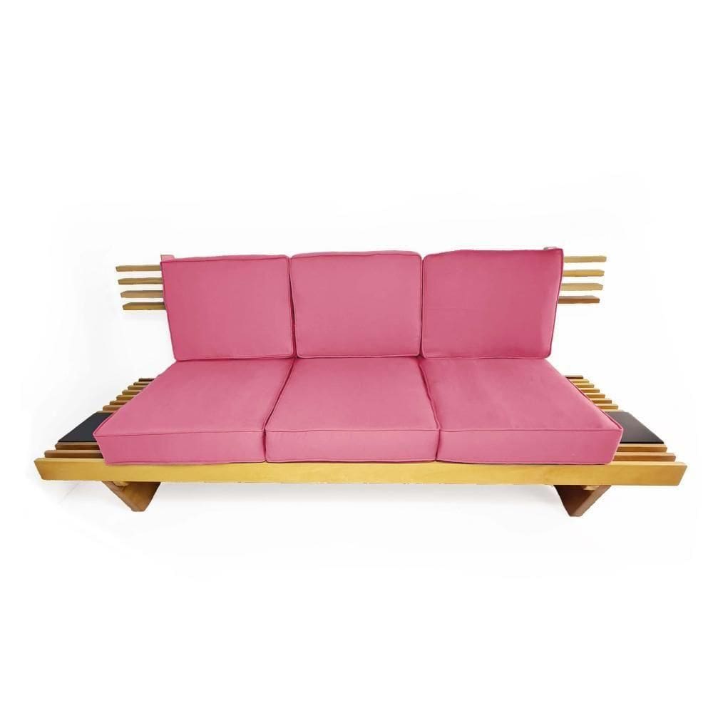 Sofá 3 Lugares Madeira Nobre Maciça Xangai Sala Moderna Goiaba