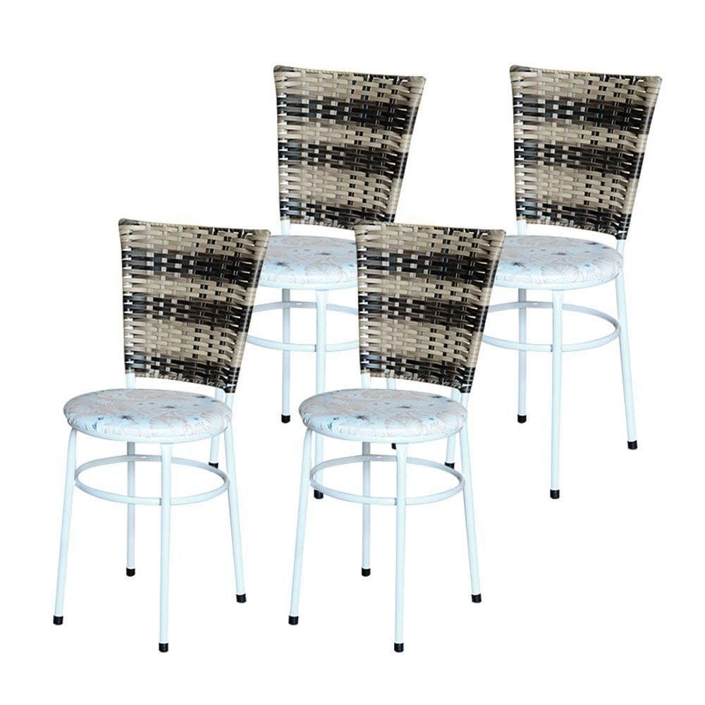 4 Cadeiras Brancas Para Mesa Hawai Cappuccino Premium Assento Floral Areia