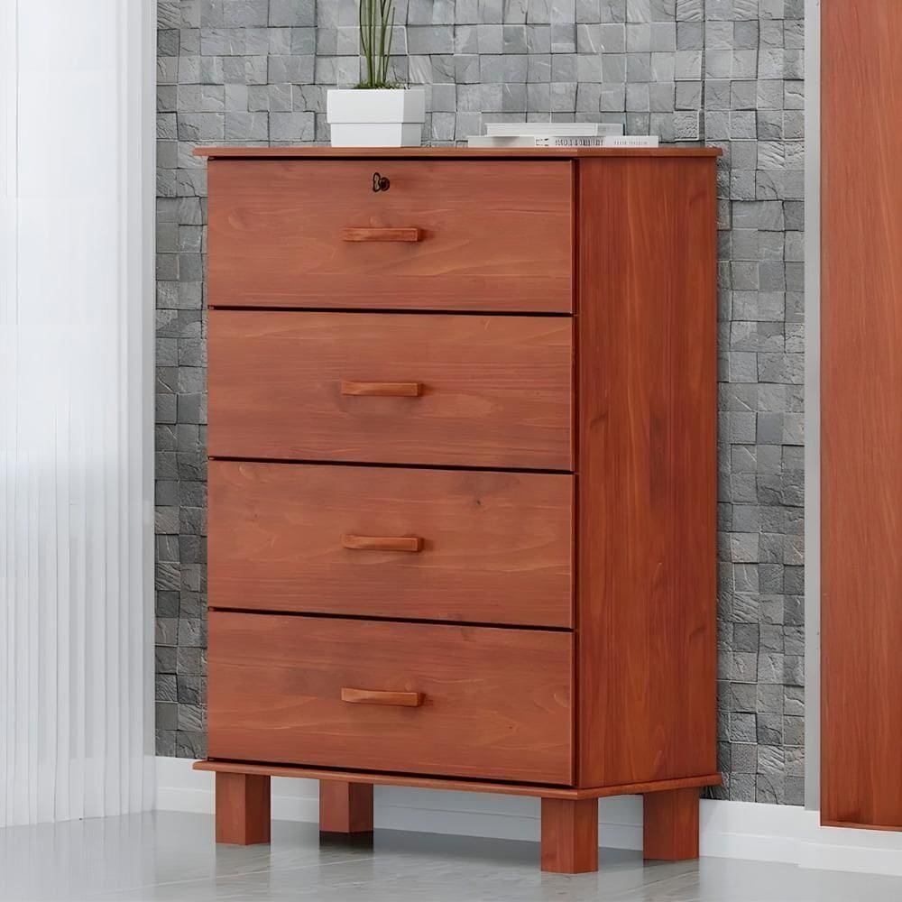 Cômoda Para Quarto 79cm 4 Gavetas Pé Madeira Renzo Imbuia F07 - Mpozenato