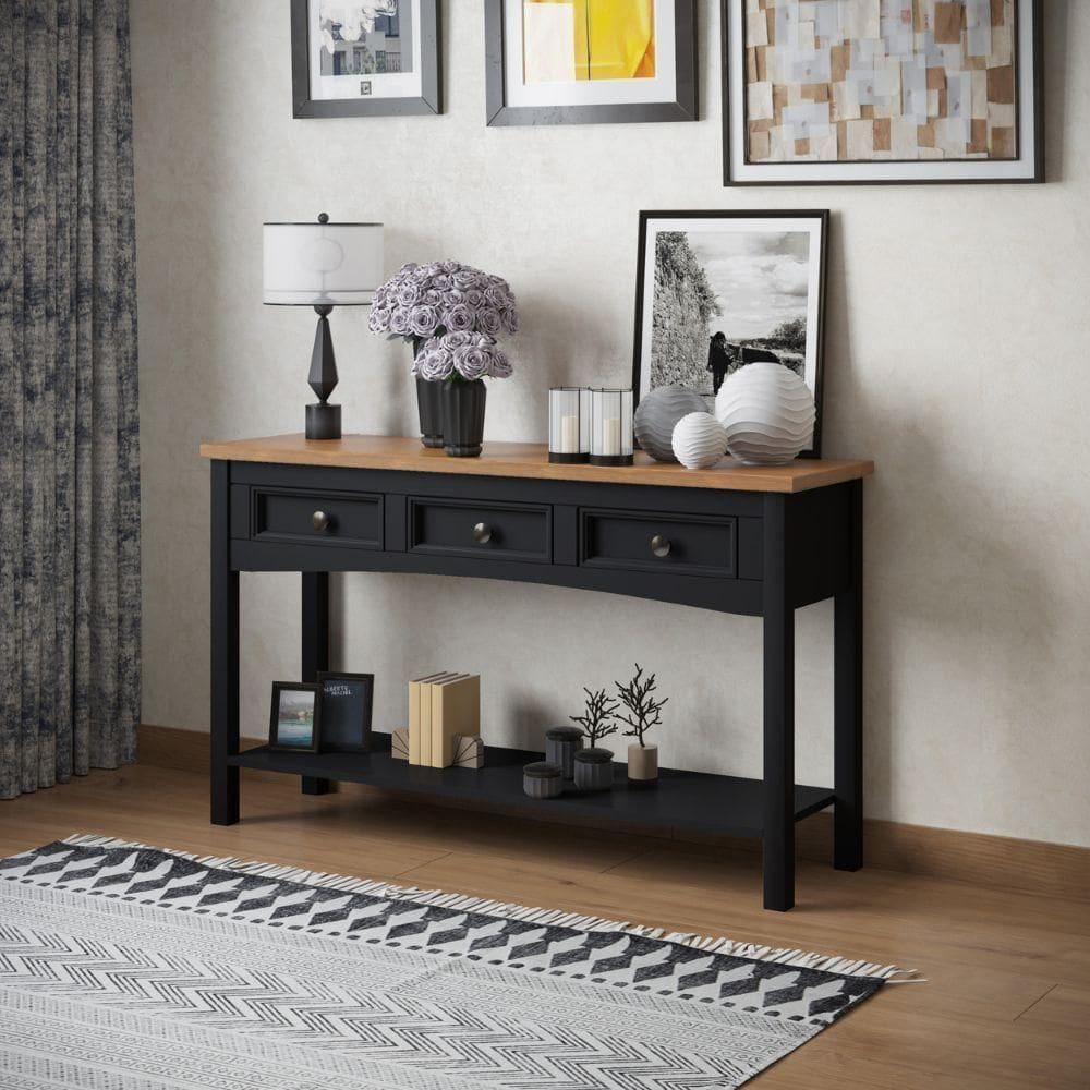 Mesa Aparador 3 Gavetas 1 Prateleira Veneza Preto