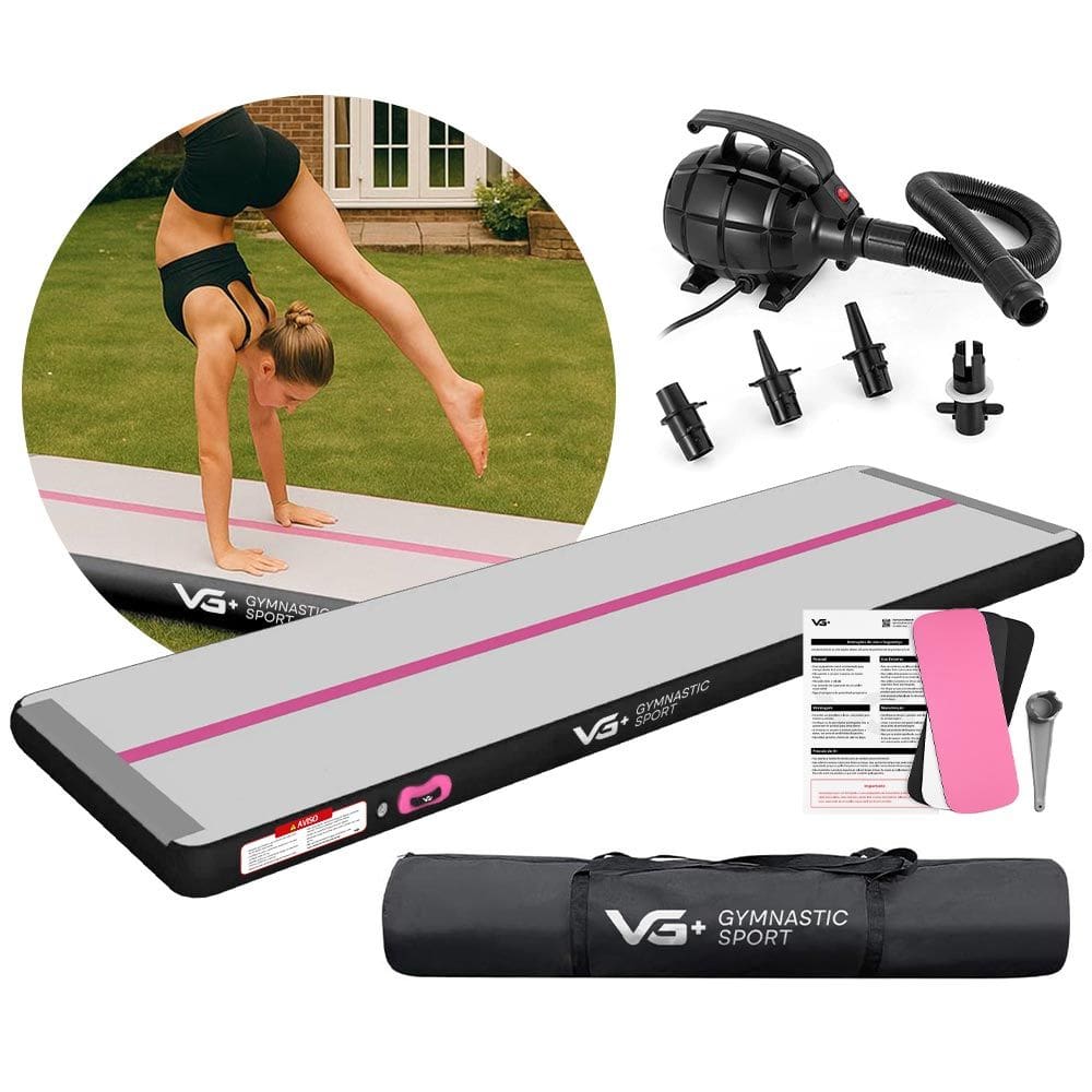 Tapete Colchão Ginástica Inflável 4 Metros com Bomba Elétrica VG Plus Preto e Rosa 220v