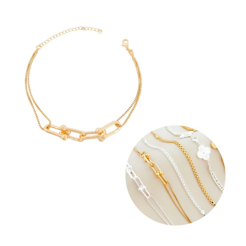 Pulseira Dupla Trabalhada Banhada a Ouro