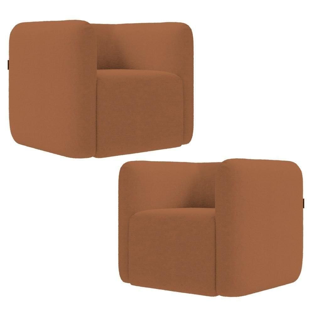 Poltrona Para Sala De Estar Decorativa Kit Com 2 Maggie Z08 Boucle Terracota - Mpozenato