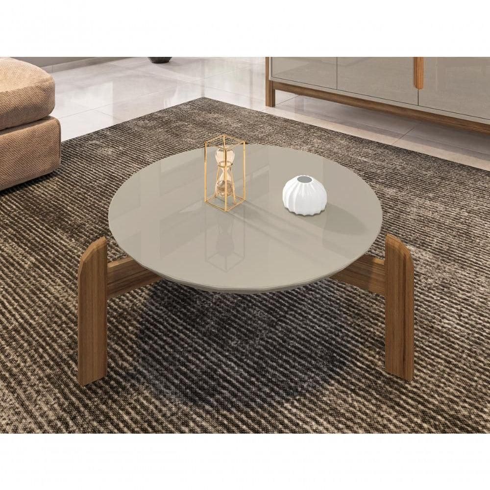 Mesa De Centro Circular Para Sala De Estar Lizz Off-white-cedro