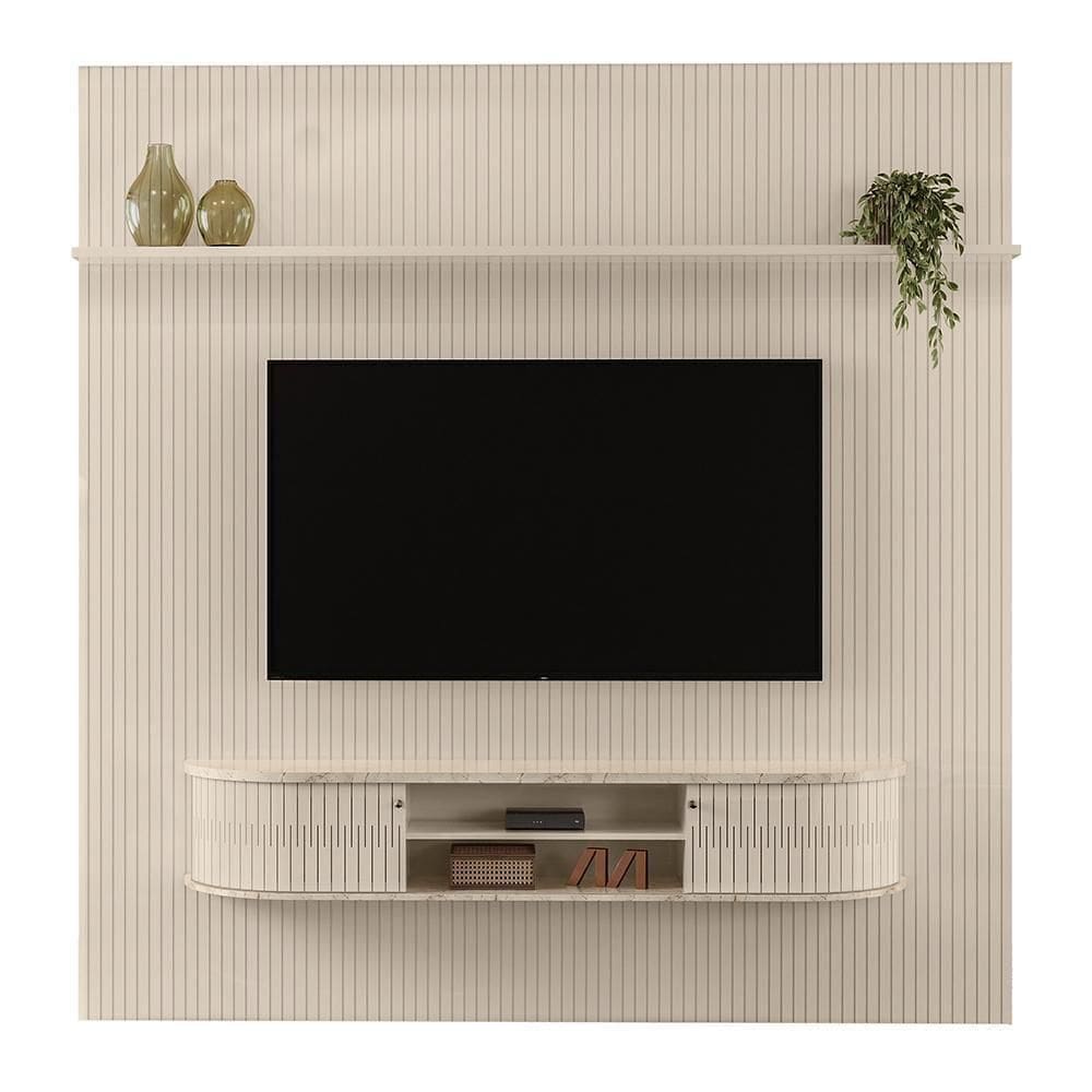 Rack Bancada Com Painel New Bugatti Calacata/off White Para Até 75” - Madetec