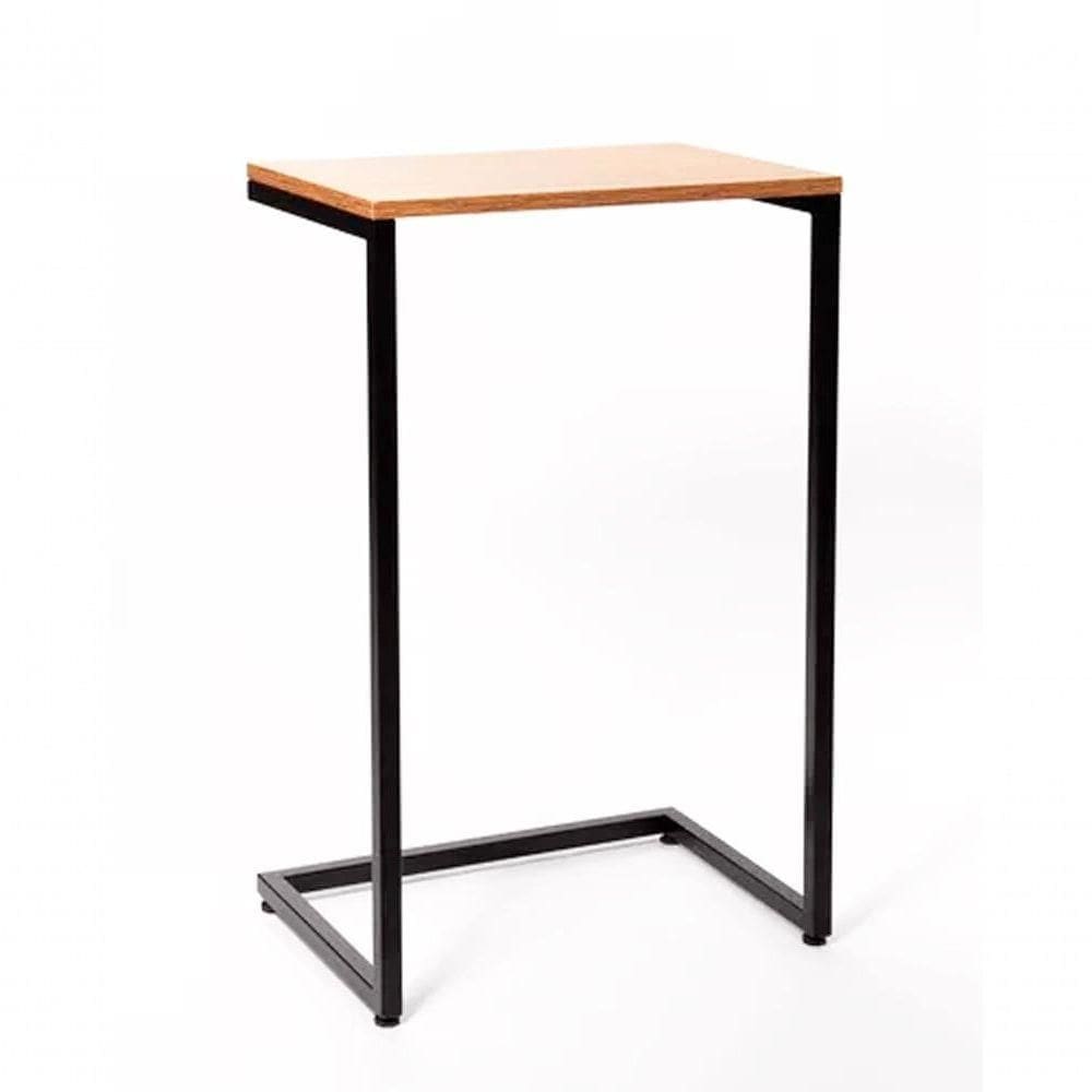 Mesa Lateral De Apoio Preta E Mdf Louro Freijó