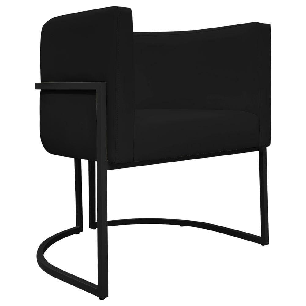 Poltrona Decorativa Recepção Luna Base De Ferro Preta - Preto Corino