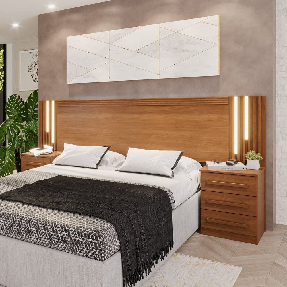 Cabeceira Casal Extensível com Led Luminous Cinamomo