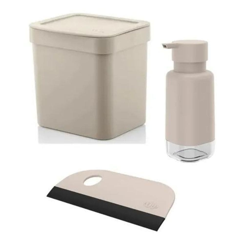 Kit Porta Detergente 500Ml + Rodinho De Pia + Lixeira 2,5L