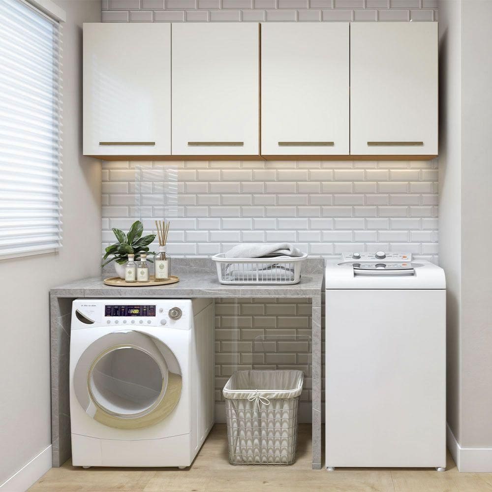 Lavanderia Modulada Guarapari 2 Armários Aéreos Kaiki Móveis Nature Com Off White