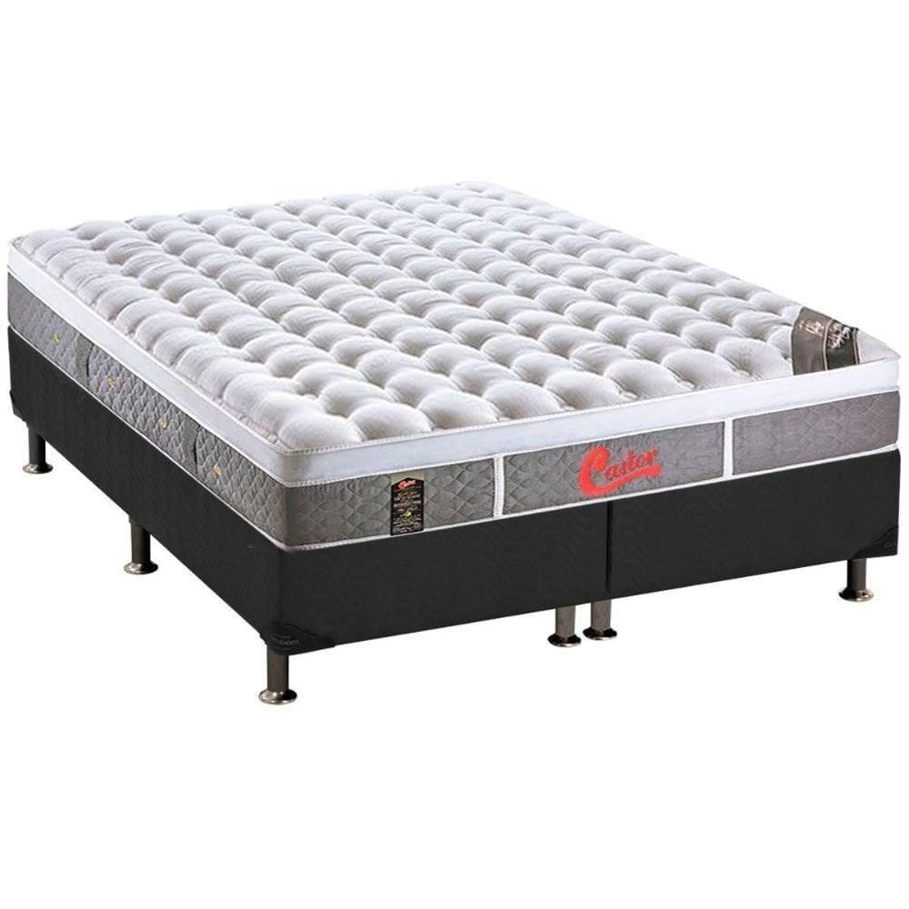 Cama Box Queen: Colchão Molas Ensacadas Castor Plush+Base Gray(158X198)