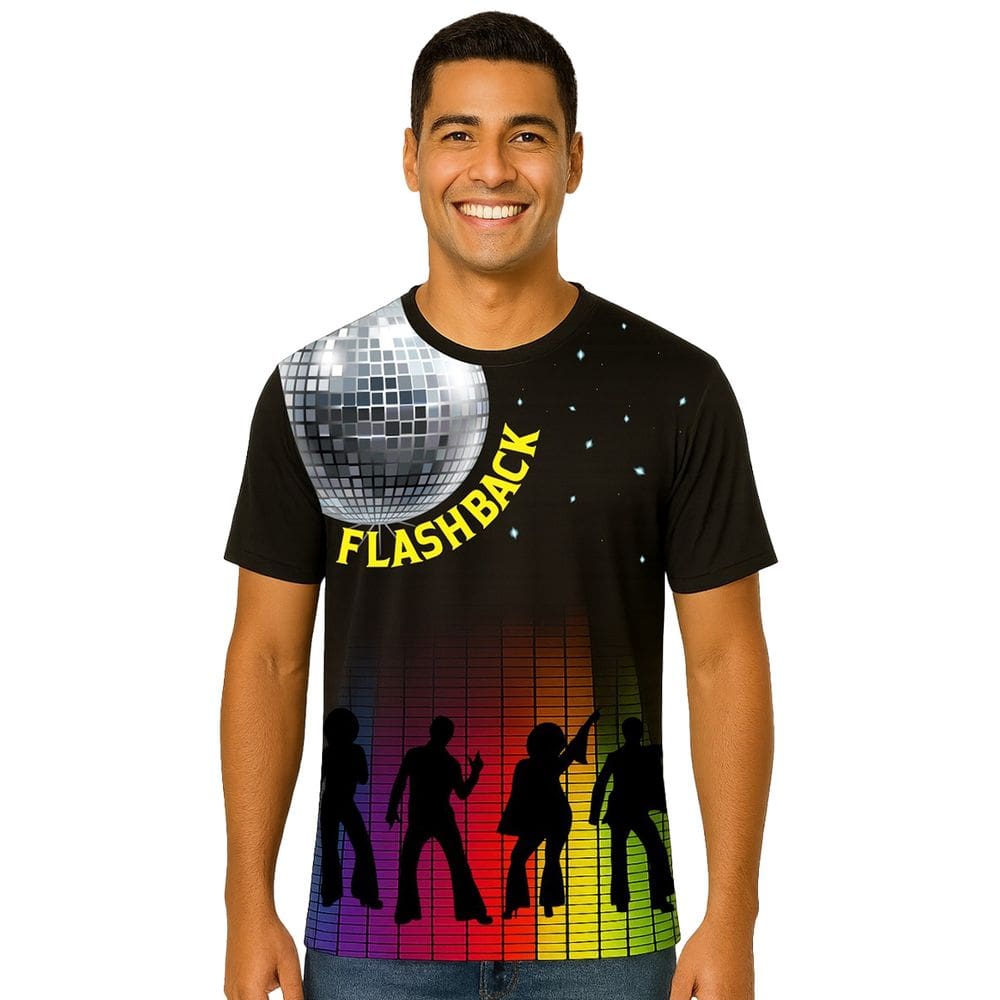 Camiseta Adulta Manga Curta Temática Flash Back Retrô
