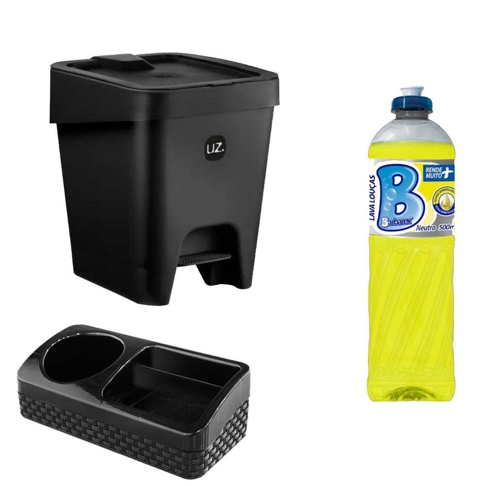 Conjunto Lixeira 8L E Porta Detergente +  Detergente