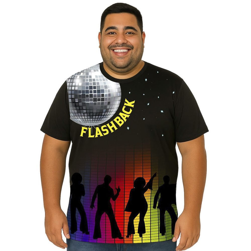 Camiseta Adulta Temática Flash Back Retrô Tamanho Plus Size