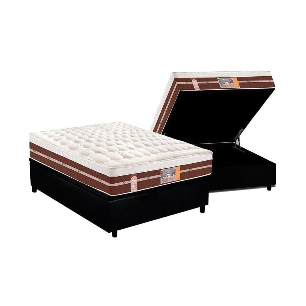 Cama Box Baú Casal: Colchão Molas Ensacadas Castor Silver Híbrido + Base Black(138X188)