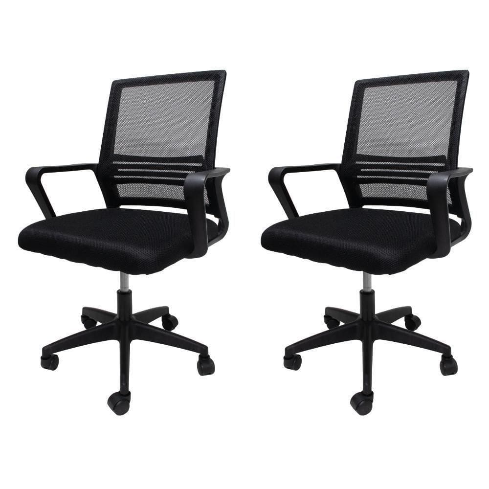 Kit 2 Cadeira De Escritório Diretor Secretária Michigan Simples Giratória Tela Mesh - Preta Preto